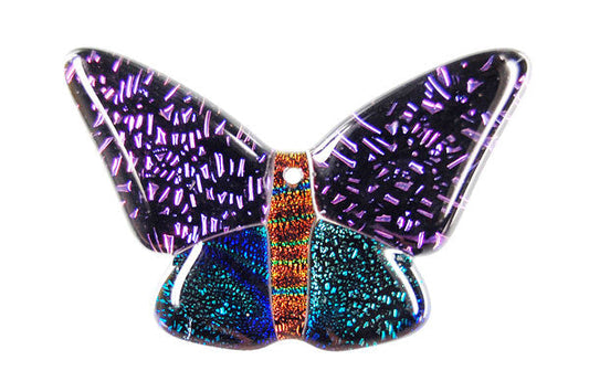 Dichroic Glass Butterfly Pendant, 30x45mm, 1 Piece, Pendant for Jewelry Making