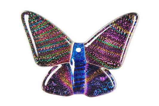 Dichroic Glass Butterfly Pendant, 30x45mm, 1 Piece, Pendant for Jewelry Making