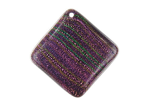 Dichroic Glass Diamond Square Pendant, 30x30mm, 1 Piece, Pendant for Jewelry Making