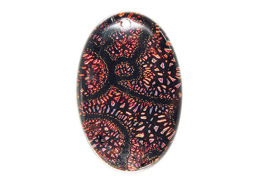Dichroic Glass Flat Oval Pendant, 20x30mm, 1 Piece, Pendant for Jewelry Making