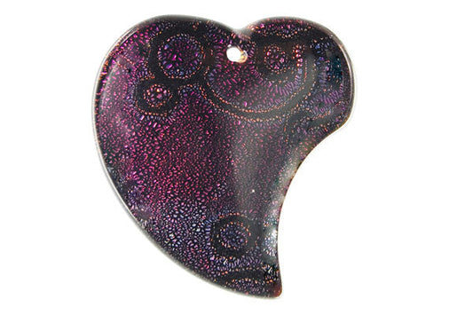 Dichroic Glass Heart Pendant, 30x33mm, 1 Piece, Pendant for Jewelry Making