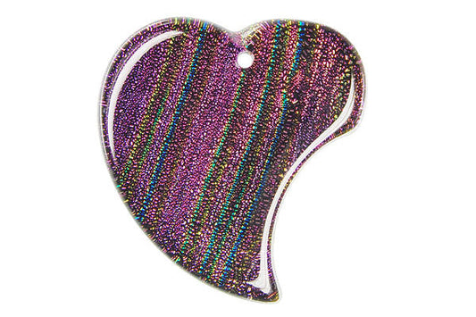 Dichroic Glass Heart Pendant, 30x33mm, 1 Piece, Pendant for Jewelry Making