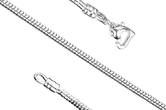 Pandora Style Bracelet, Silver-Plated with Heart Clasp, 3mm