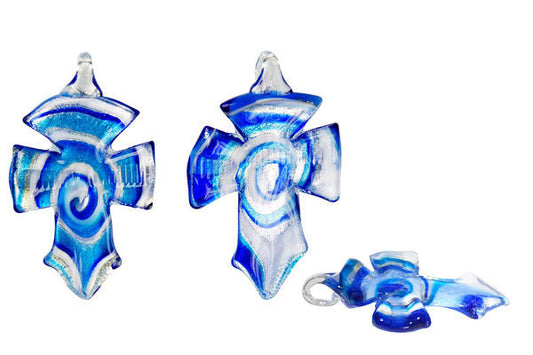 Murano Foil Glass Cross Earrings