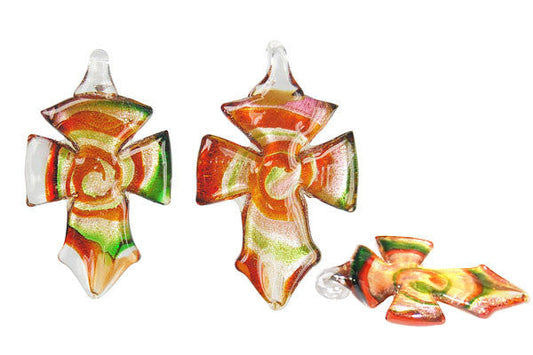 Murano Foil Glass Cross Earrings
