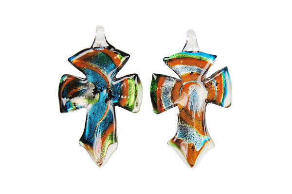 Murano Foil Glass Cross Earrings