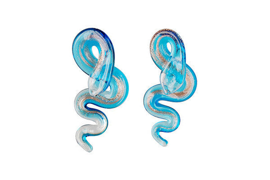 Handmade Lampwork Art Glass Foil Pendant Snake Earrings (Aqua)