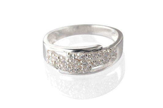 Cubic Zirconia Sterling Silver Clear Three-Row