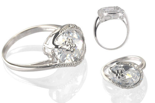 Cubic Zirconia Sterling Silver Clear Oval Cocktail
