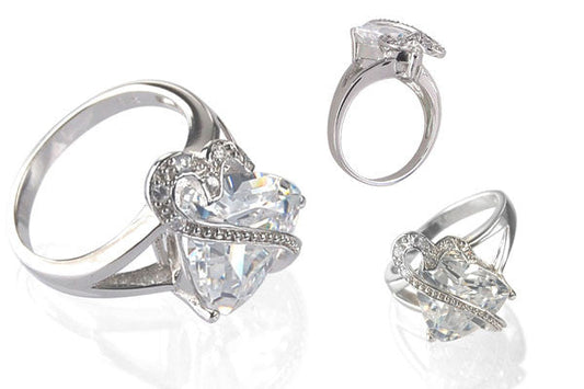 Cubic Zirconia Sterling Silver Clear Triangle Cocktail