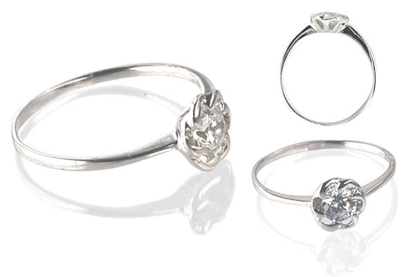 Cubic Zirconia Sterling Silver 4.5mm Round Solitaire in Flower