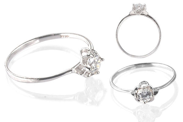 Cubic Zirconia Sterling Silver 4mm Round Solitaire in Double Flowers