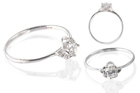 Cubic Zirconia Sterling Silver 4mm Round Solitaire in Double Flowers