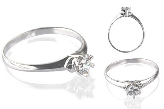 Cubic Zirconia Sterling Silver 3.5mm Round Solitaire with 6 Prongs