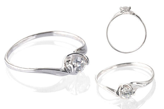 Cubic Zirconia Sterling Silver 4mm Round Solitaire with Leafy Band