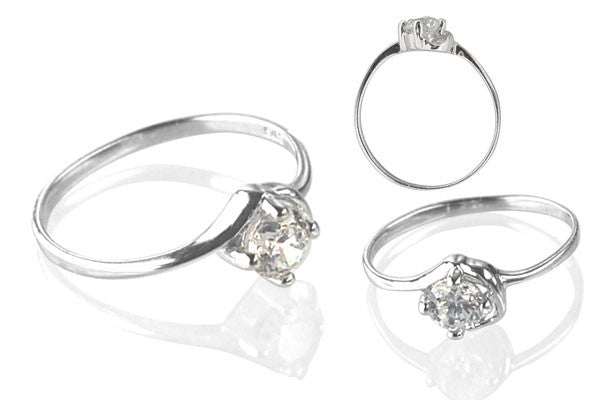 Cubic Zirconia Sterling Silver 5mm Round Solitaire on Half Circle