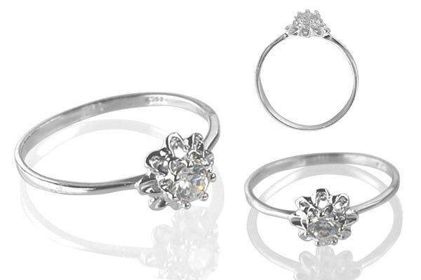 Cubic Zirconia Sterling Silver 4mm Round Solitaire on Flower
