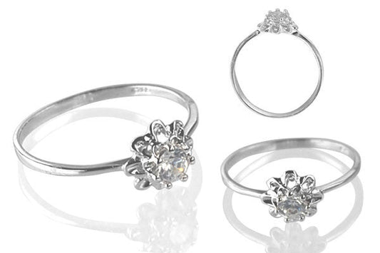 Cubic Zirconia Sterling Silver 4mm Round Solitaire on Flower