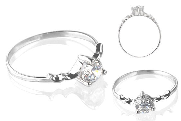 Cubic Zirconia Sterling Silver 5mm Round Solitaire with Bended