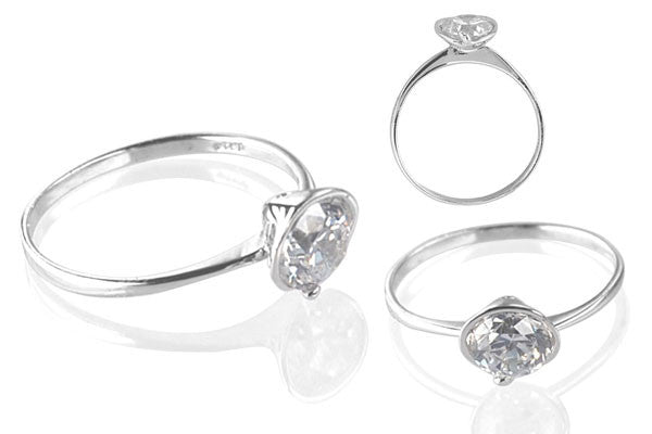 Cubic Zirconia Sterling Silver 6mm Round Solitaire in Martini Cup