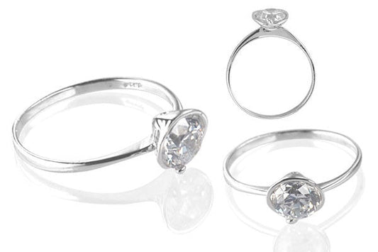 Cubic Zirconia Sterling Silver 6mm Round Solitaire in Martini Cup