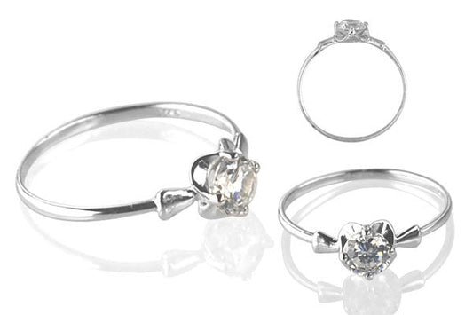 Cubic Zirconia Sterling Silver 5mm Round Solitaire on Four-Petal Flower