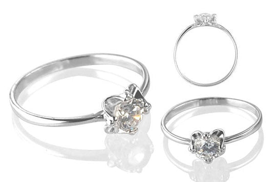 Cubic Zirconia Sterling Silver 4.5mm Round Solitaire on Flower