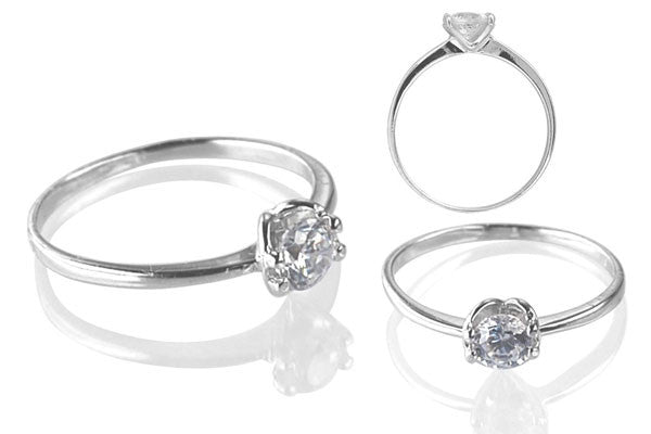 Cubic Zirconia Sterling Silver 4.5mm Round Solitaire in Heart