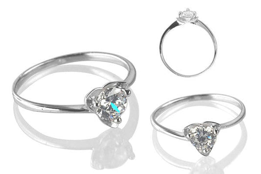 Cubic Zirconia Sterling Silver 5mm Round Solitaire on 3 Petal Flower