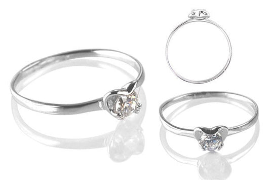 Cubic Zirconia Sterling Silver 4mm Round Solitaire in Heart