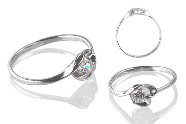 Cubic Zirconia Sterling Silver 4mm Round Solitaire in Heart