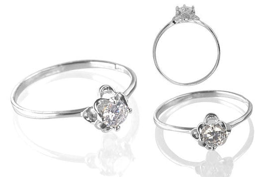 Cubic Zirconia Sterling Silver 4mm Round Solitaire in Double Flowers