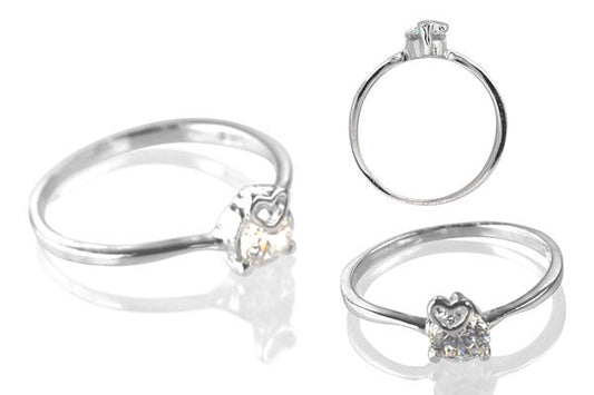 Cubic Zirconia Sterling Silver 5mm Round Solitaire with Heart