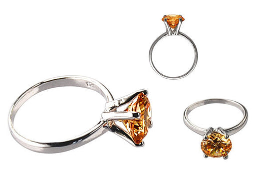 Cubic Zirconia Sterling Silver Golden Topaz Round Solitaire