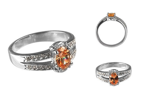 Cubic Zirconia Sterling Silver Golden Topaz with Clear Pave