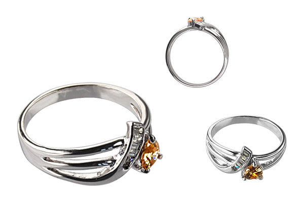 Cubic Zirconia Sterling Silver Golden Topaz Heart