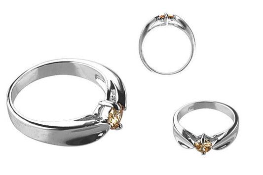 Cubic Zirconia Sterling Silver Champagne Round Solitaire