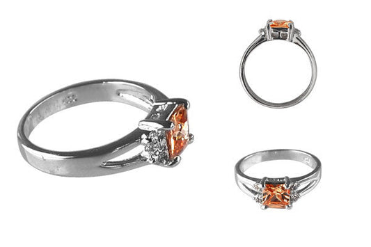 Cubic Zirconia Sterling Silver Golden Topaz Princess-Cut