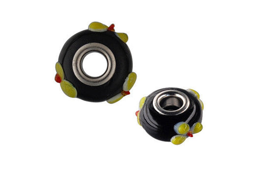 Lampwork Rondelle with Silver Plated Core, 10x15mm