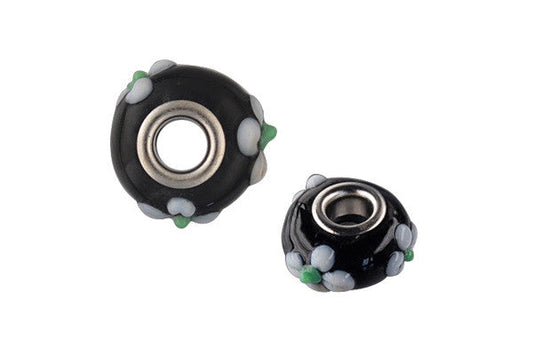 Lampwork Rondelle with Silver Plated Core, 10x15mm