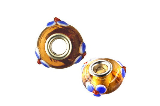 Lampwork Rondelle with Silver Plated Core, 10x15mm