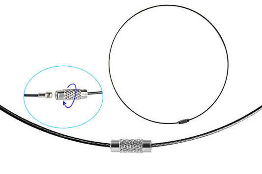 Silk-Coated Steel Necklace, Black w/Silver-Plated Endcaps, Screw Clasp