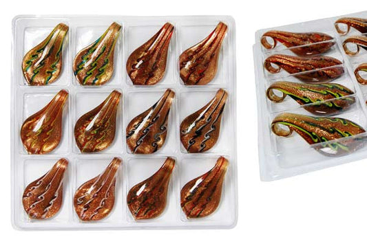 Murano Foil Glass Value Pack Pendant, 33x63mm, 12 Pieces, Pendant for Jewelry Making