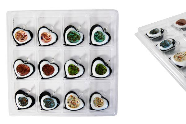 Murano Foil Glass Value Pack Pendant, 40x45mm, 12 Pieces, Pendant for Jewelry Making