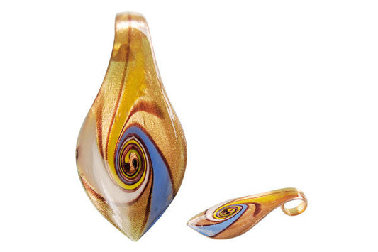 Murano Foil Glass Smooth Leaf Pendant, 36x63mm, 1 Piece, Pendant for Jewelry Making