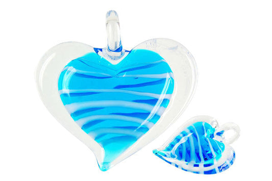 Murano Foil Glass Flat Heart XD Pendant, 48x48mm, 1 Piece, Pendant for Jewelry Making