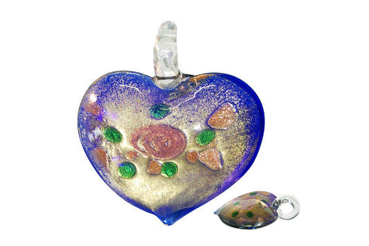 Murano Foil Glass Heart Style B Pendant, 40x45mm, 1 Piece, Pendant for Jewelry Making