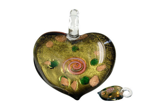 Murano Foil Glass Heart Style B Pendant, 40x45mm, 1 Piece, Pendant for Jewelry Making