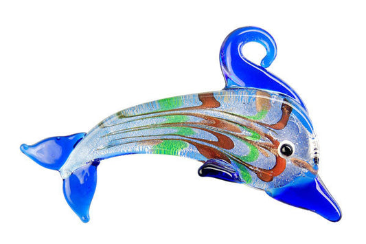 Murano Foil Glass Dolphins Pendant, 35x65mm, 1 Piece, Pendant for Jewelry Making