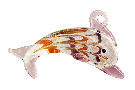 Handmade Lampwork Art Glass Foil Pendant Dolphins (XDB03 Purple)